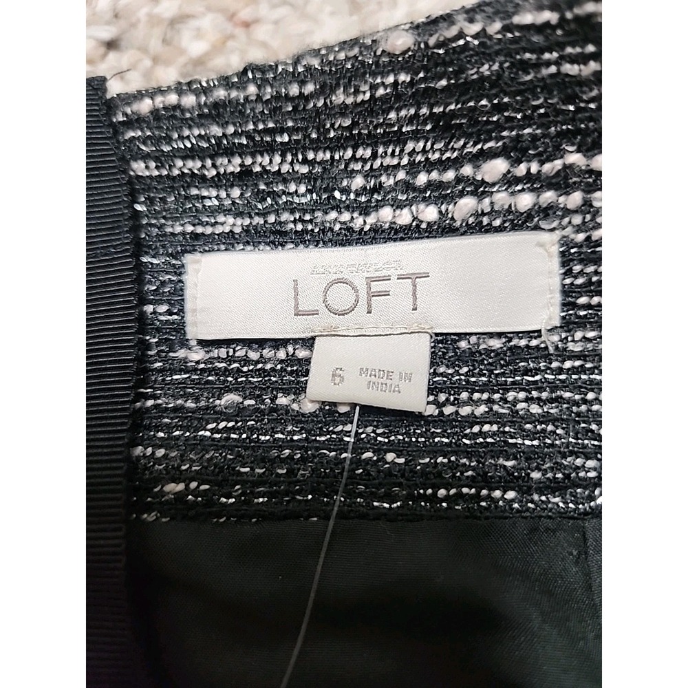 Loft‎ Size 6 Black Metallic Tweed Mini Skirt Women's Back Zip Lined  NWT - Picture 2 of 14